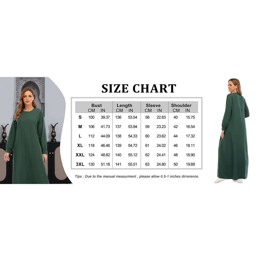 Abetteric Women Solid Color Zipper Abaya Muslim Dress w/ Pockets Islamic Prayer