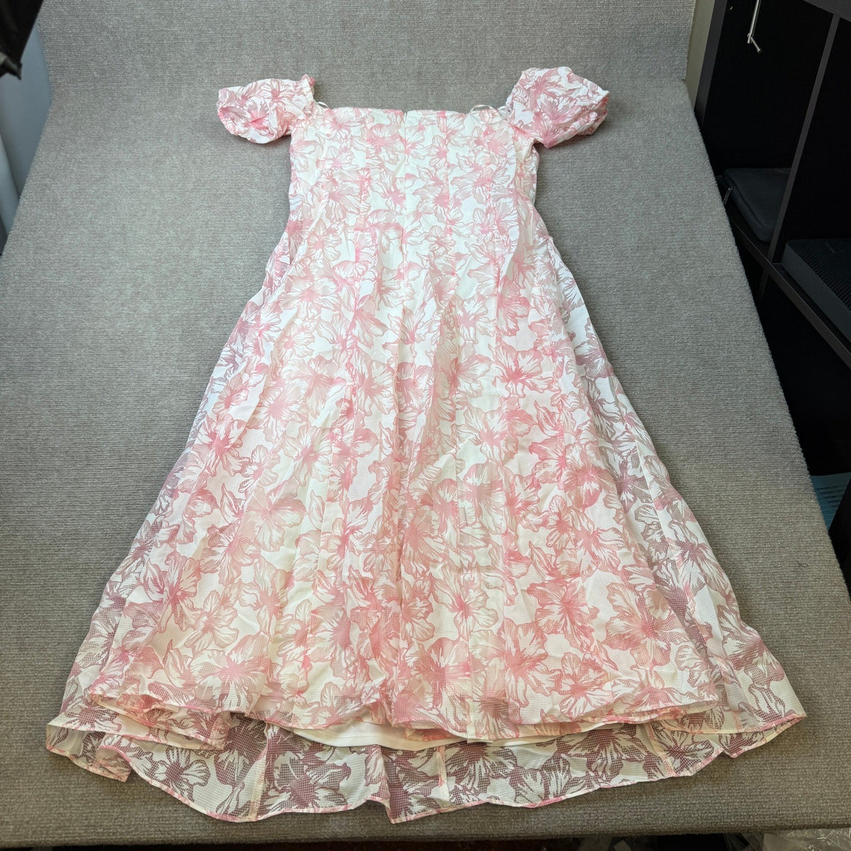 MSRP $94 Melonie T Womens 14 Ivory Pink Floral Midi Dress Square Neck Short