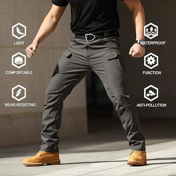 AUTIWITUA Mens Dark Gray S-3XL Tactical Cargo Pants Water Resistant (NO BELT) Ri