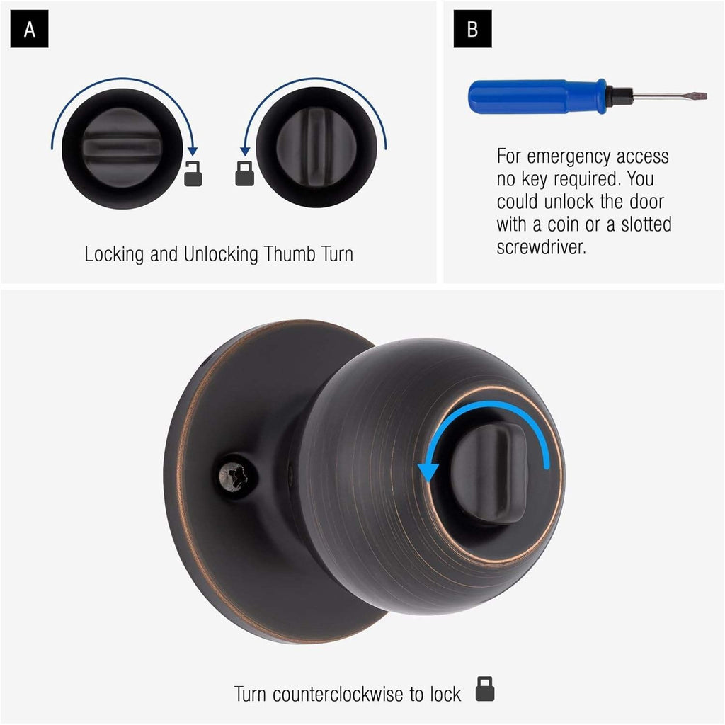 BRINKS E2435-150 Transitional Privacy Locking Interior Ball Door Knob, Tuscan B