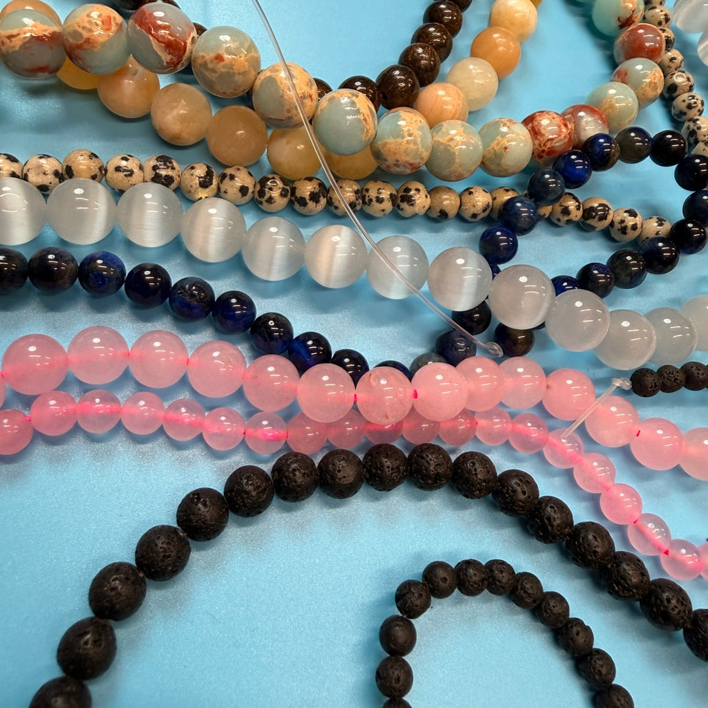 Set of 10 Natural Gemstone Round Beads Strands 15" Sizes 6,8,10 mm 12oz №B30