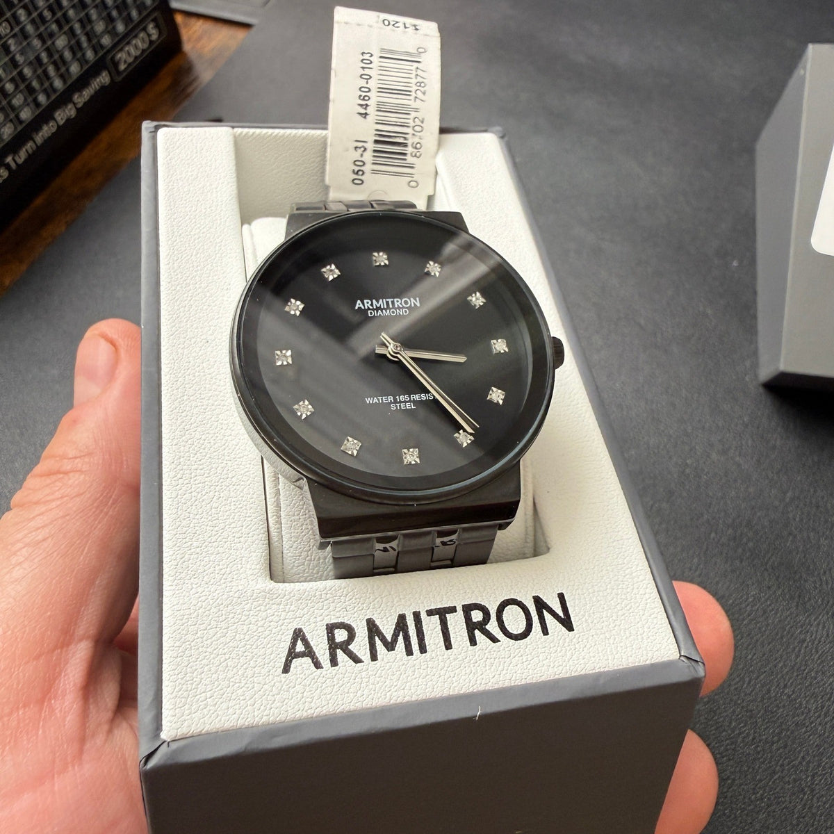 MSRP $120 Armitron 20/5570TI Men Diamond Accent Black Bracelet Watch New Batter