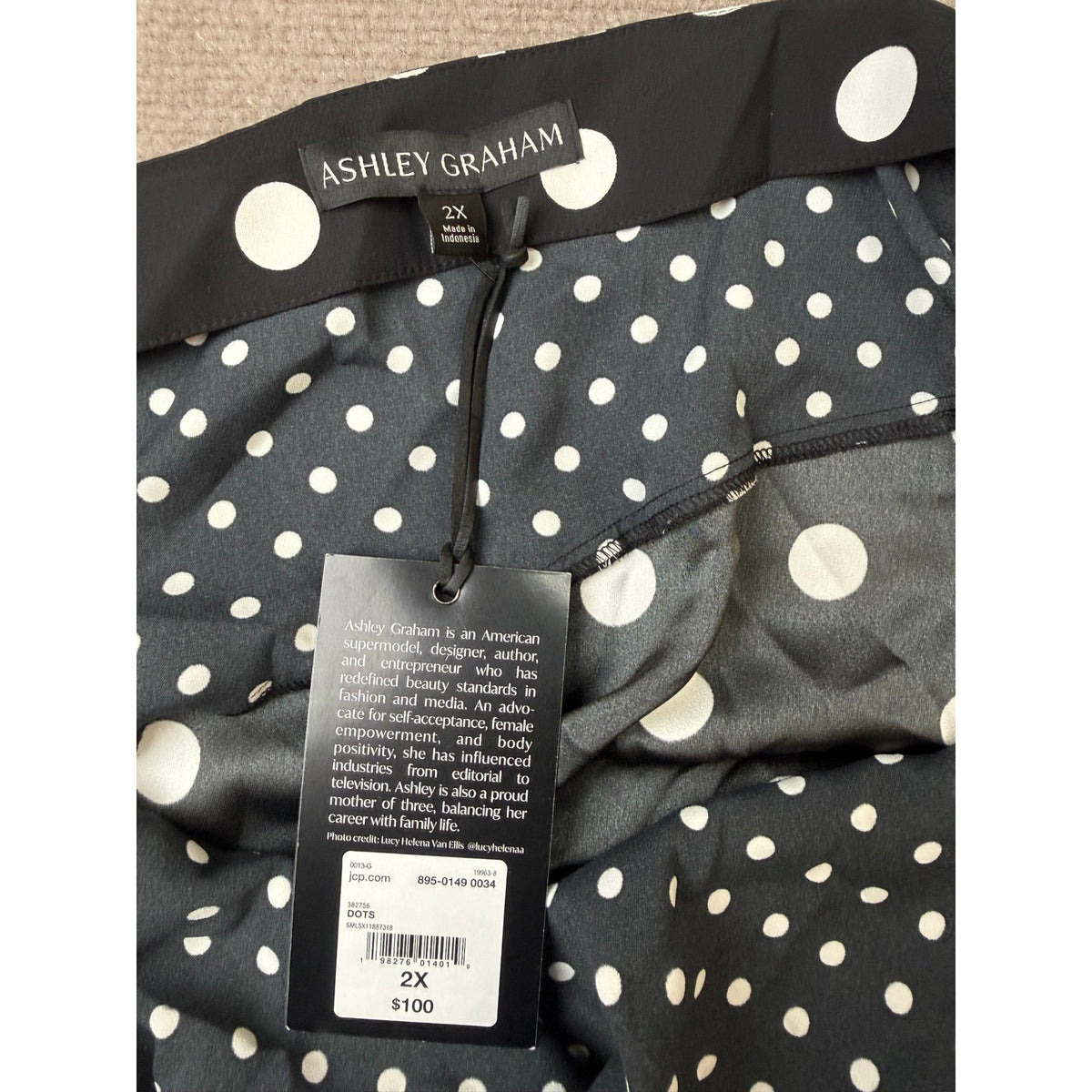 MSRP $100 Ashley Graham Womens 2X Black Dots Print Mix Slip Dress