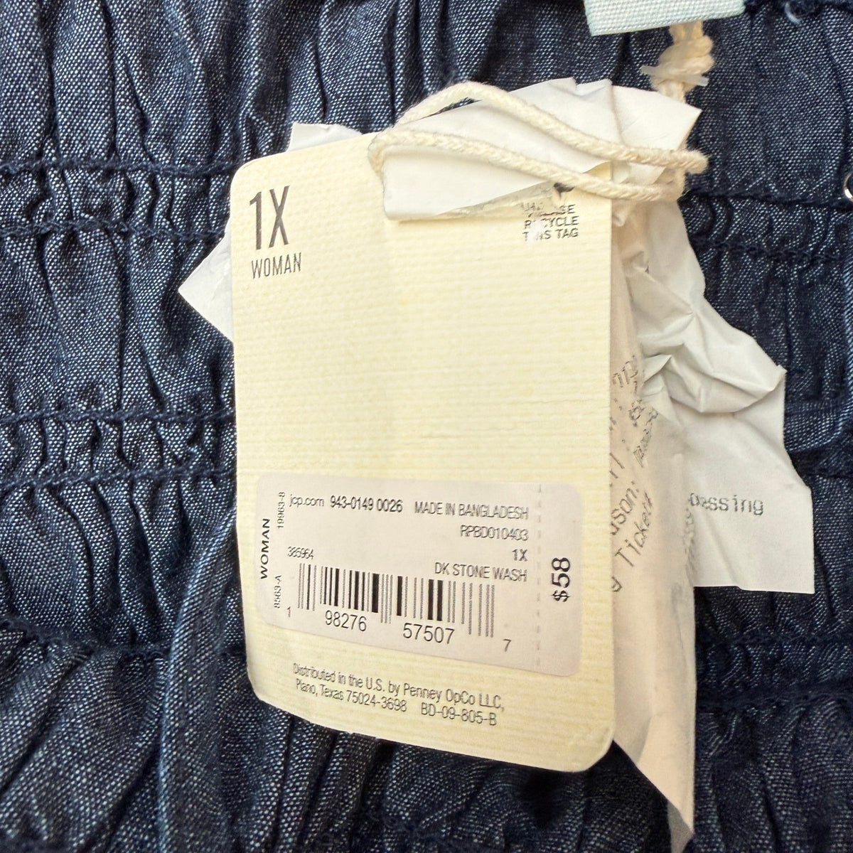 MSRP $58 A.N.A Womens 1X Dark Stone Wash Smocked Square Neck Sleeveless Tank Top