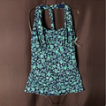 Lands' End Women's 2 UPF 50 Squareneck Halter Tankini Swimsuit Top Navy/Turquois