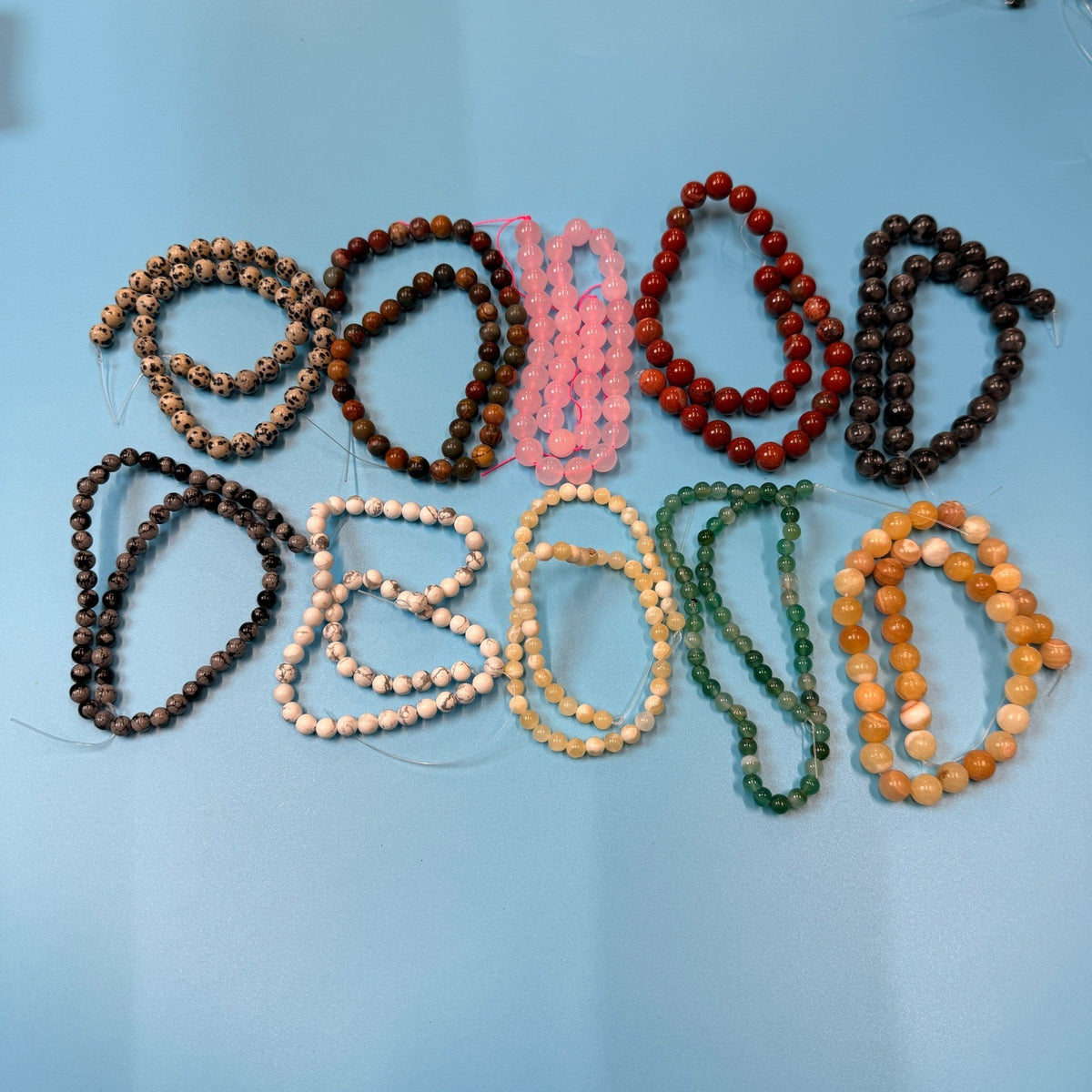 Set of 10 Natural Gemstone Round Beads Strands 15" Sizes 6,8,10 mm 14oz №B4