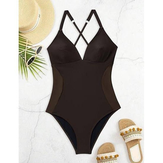 MSRP $47 SUUKSESS Women's XL Brown Slimming Tummy Control One Piece Swimsui