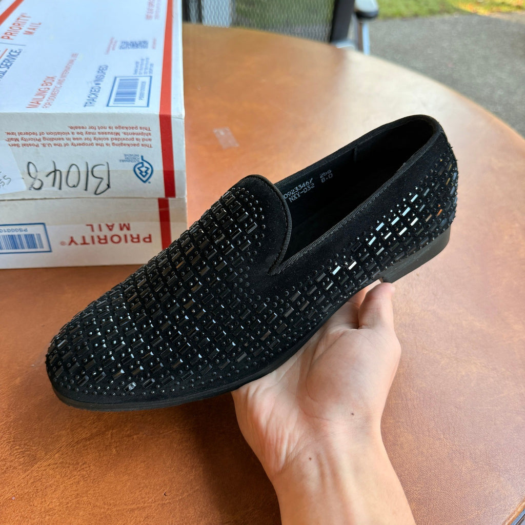 Santimon Men's US 8 Black Rhinestone Slip On Loafers Formal Dress Shoes