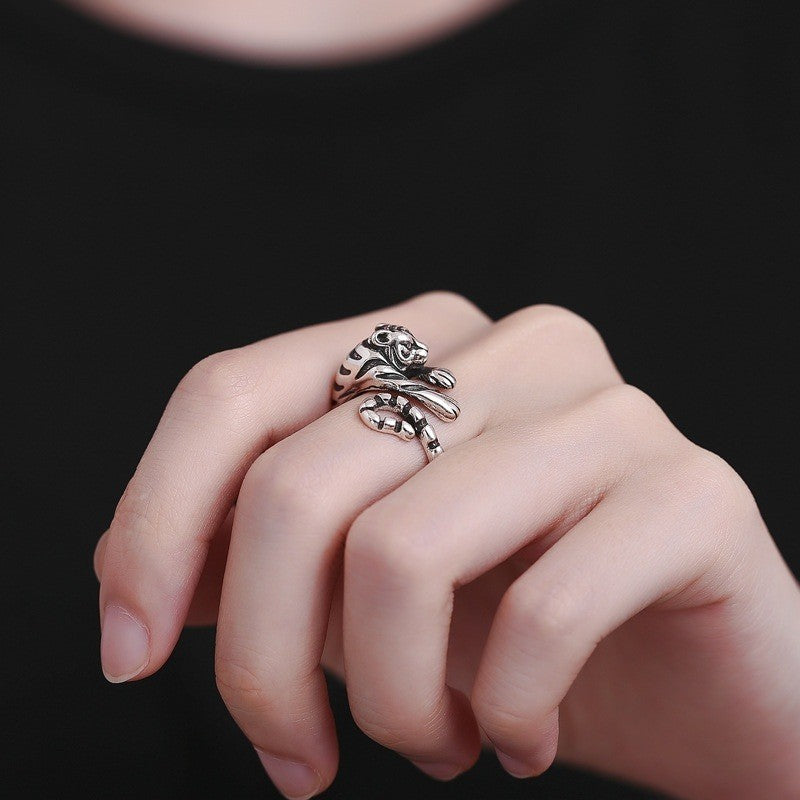Tiger Open Ring Men's Women's Punk Jewelry Stainless Steel Size 8 Adjustable 7-9