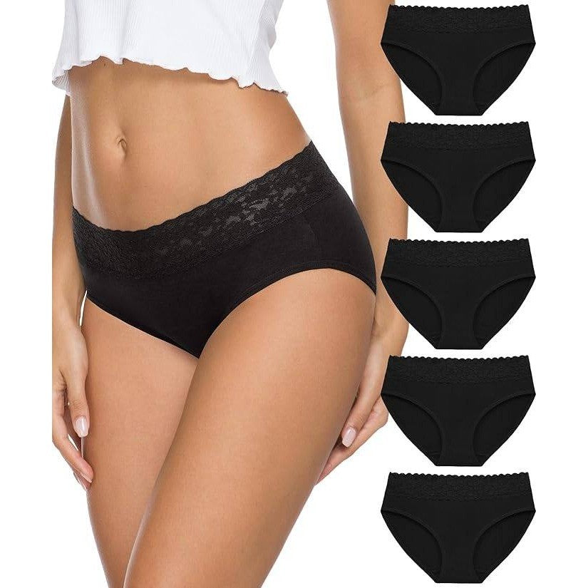 Set of 5 MSRP $26 AYMEFF Women's L Black Cotton Bikini Brief Underwear