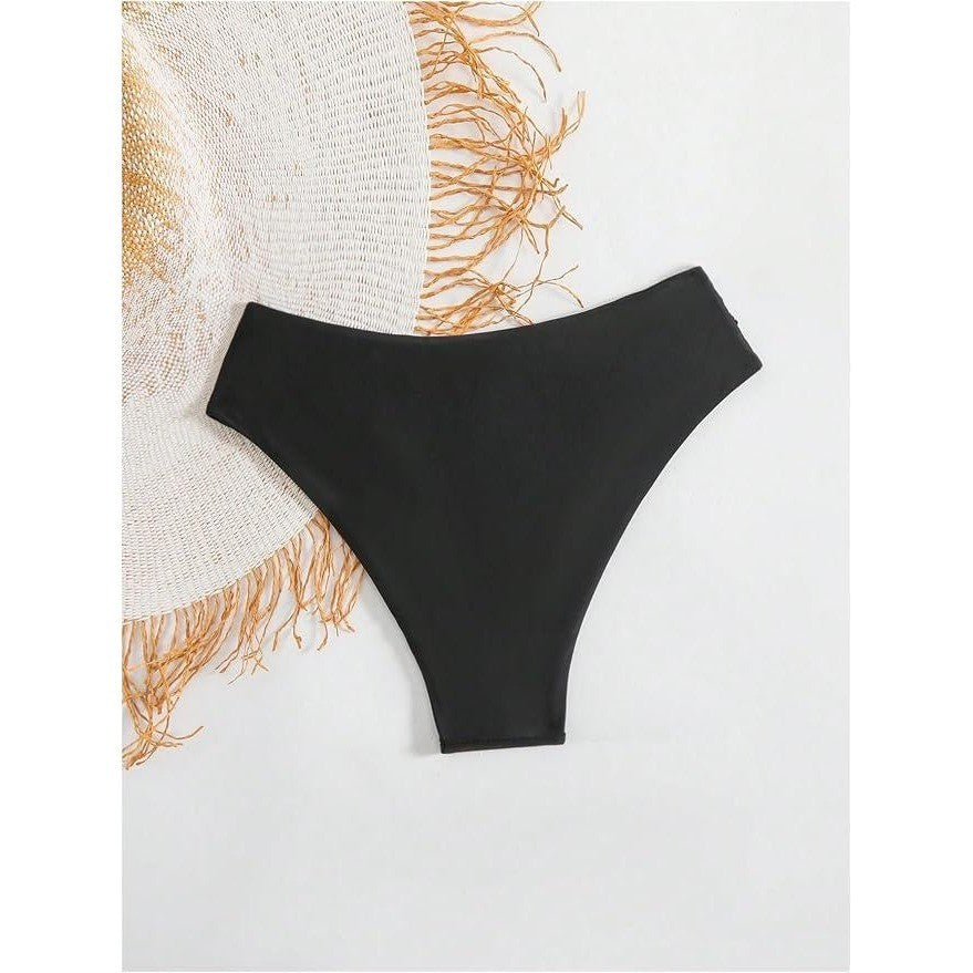 MSRP $33 GORGLITTER Women's L Cheeky High Waisted Ruched Thong Bikini