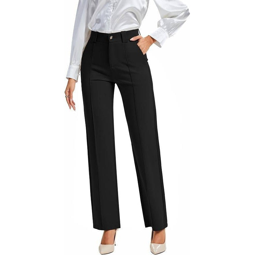 MSRP $59 FUNYYZO Women's L Black Stretchy Work Dress Pants Straight Leg Elastic