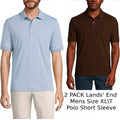 2 Pack Lands' End Mens XL/T Rich Coffee, Soft Blue Haze Polo Shirt Short Sleeve