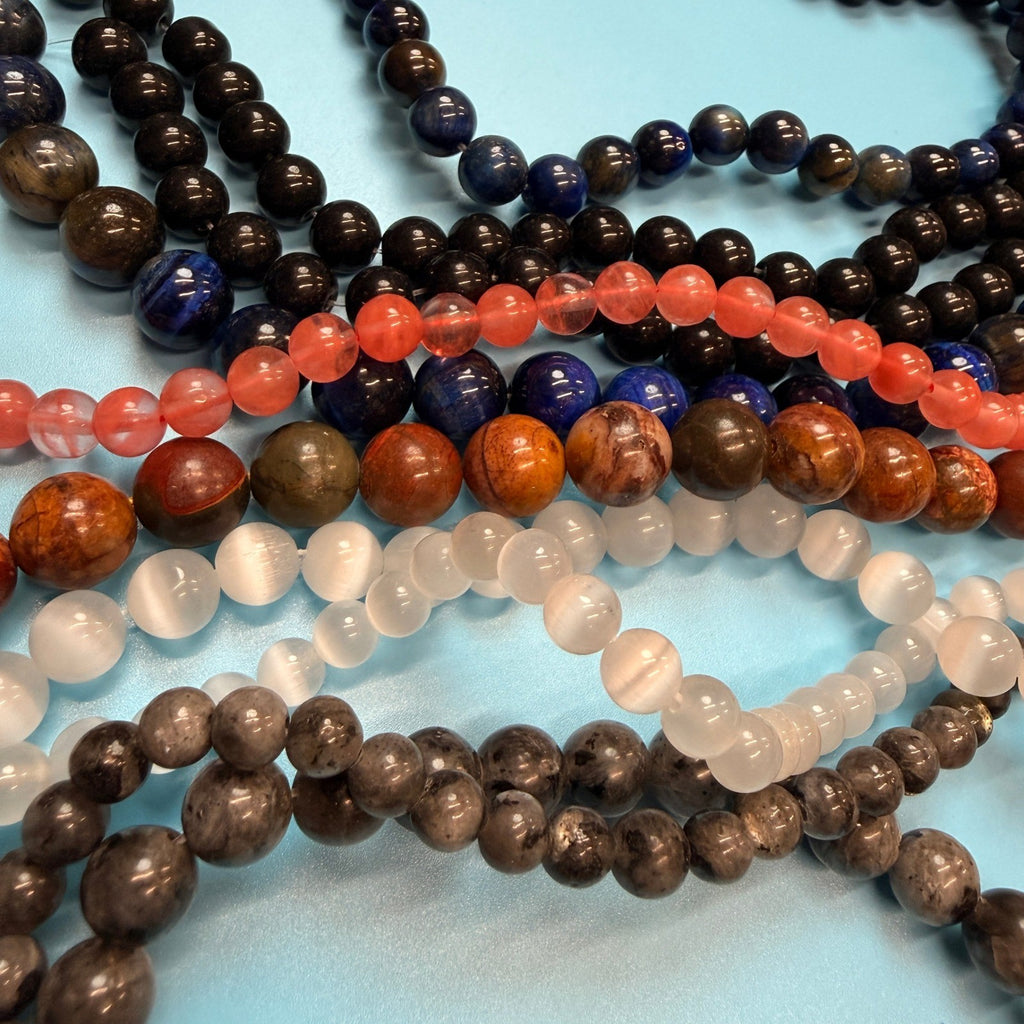 Set of 10 Natural Gemstone Round Beads Strands 15" Sizes 6,8,10 mm 14oz №B21