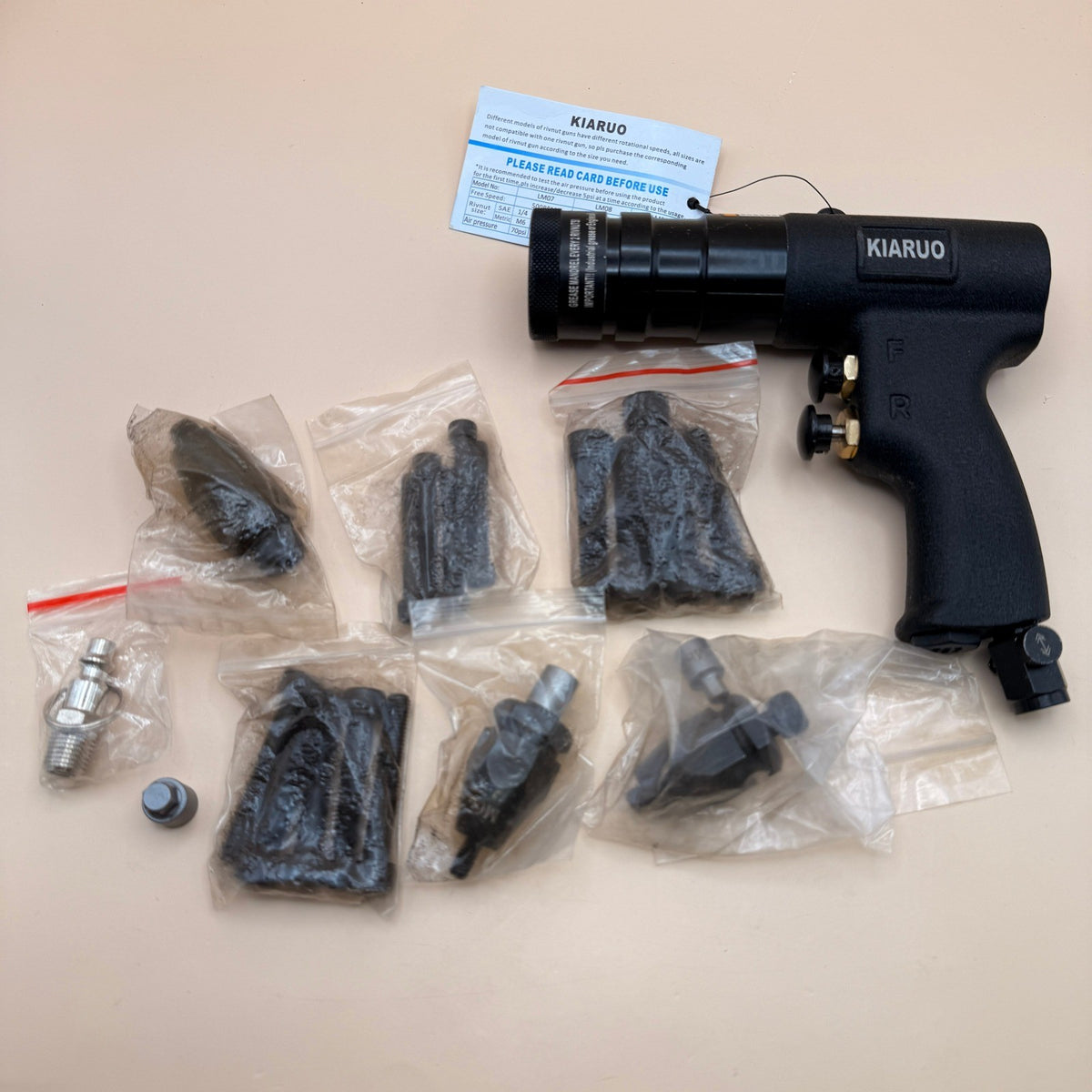 KIARUO LM07 Pneumatic Rivet Nut Tool M6 M8 M10 Metric with Self-locking Head To