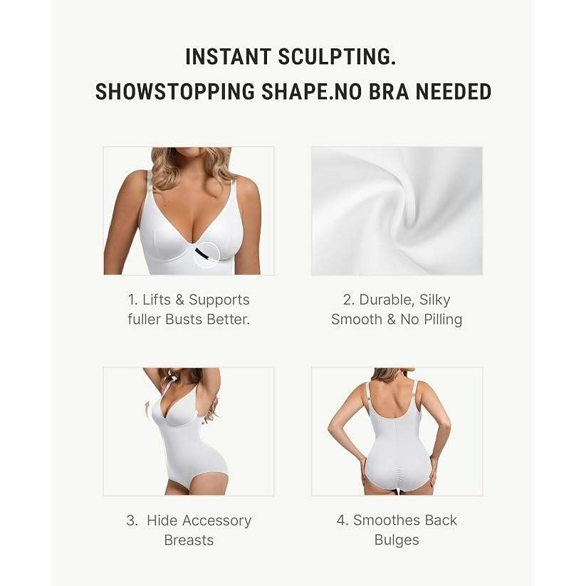 MSRP $41 FeelinGirl Women's M Shapewear Tummy Control Bodysuit Deep V Neck