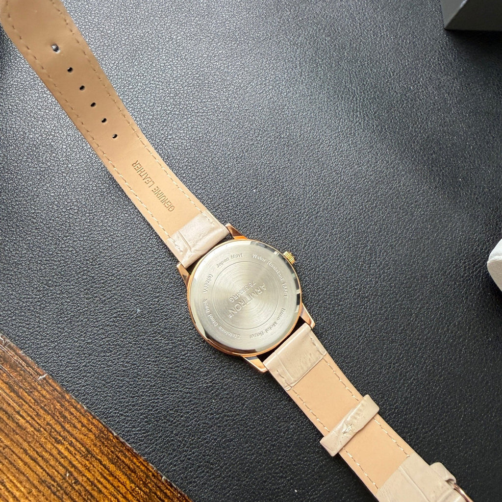Armitron 75/5834RG Women's Rose Gold Tone Crystal Leather Strap Watch New Batte