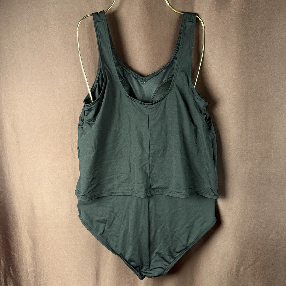 Lands' End Women's L, L LONG Black V Neck One Piece Fauxkini Swimsuit  This item