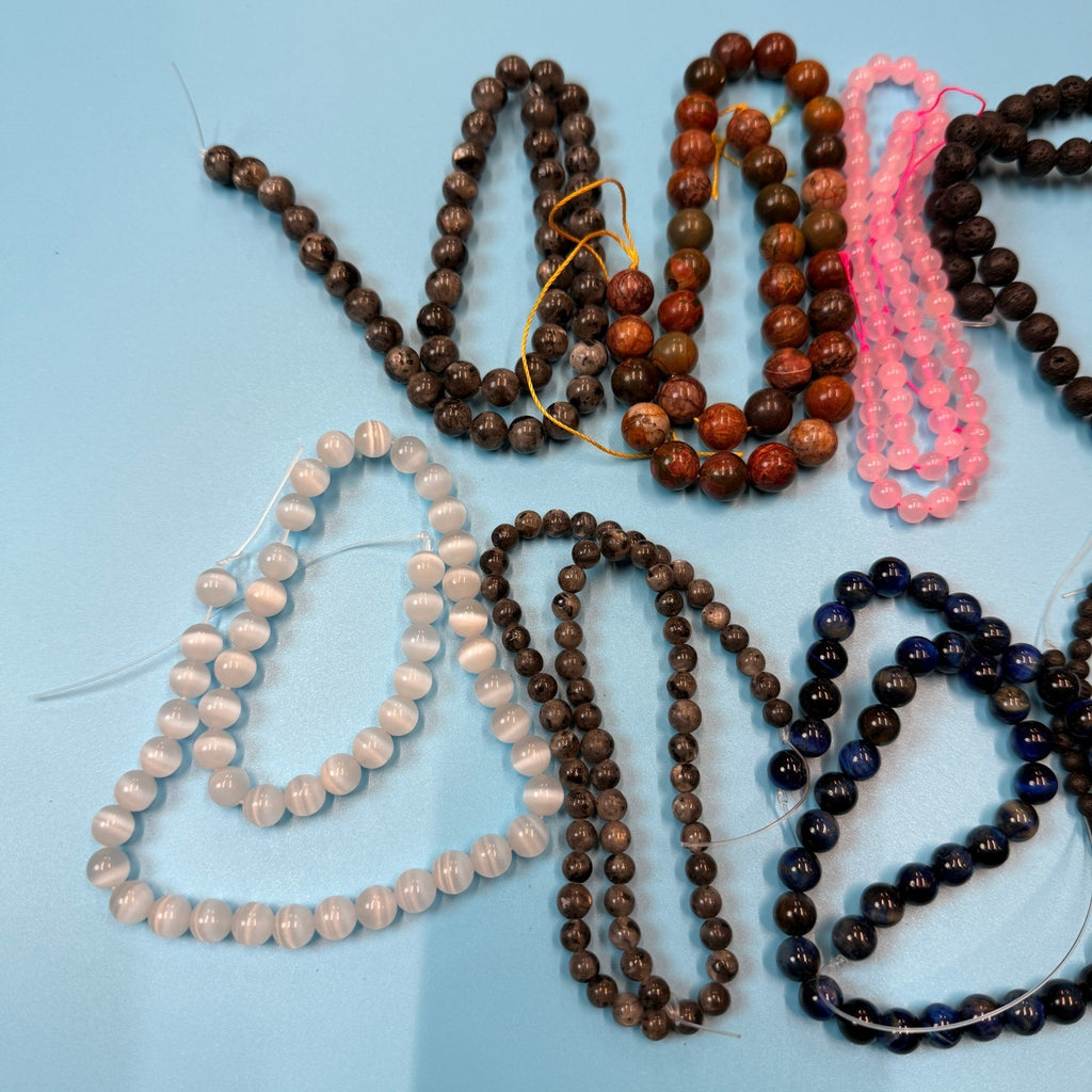 Set of 10 Natural Gemstone Round Beads Strands 15" Sizes 6,8,10 mm 12oz №B24