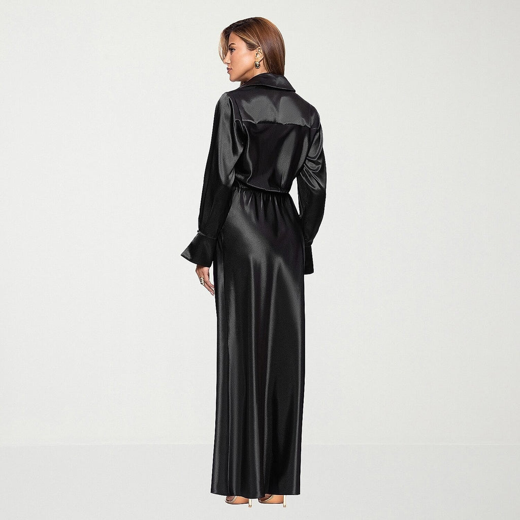 MSRP $120 DJ Jaz Womens 12 Black Long Sleeve Satin Evening Gown Long Dress