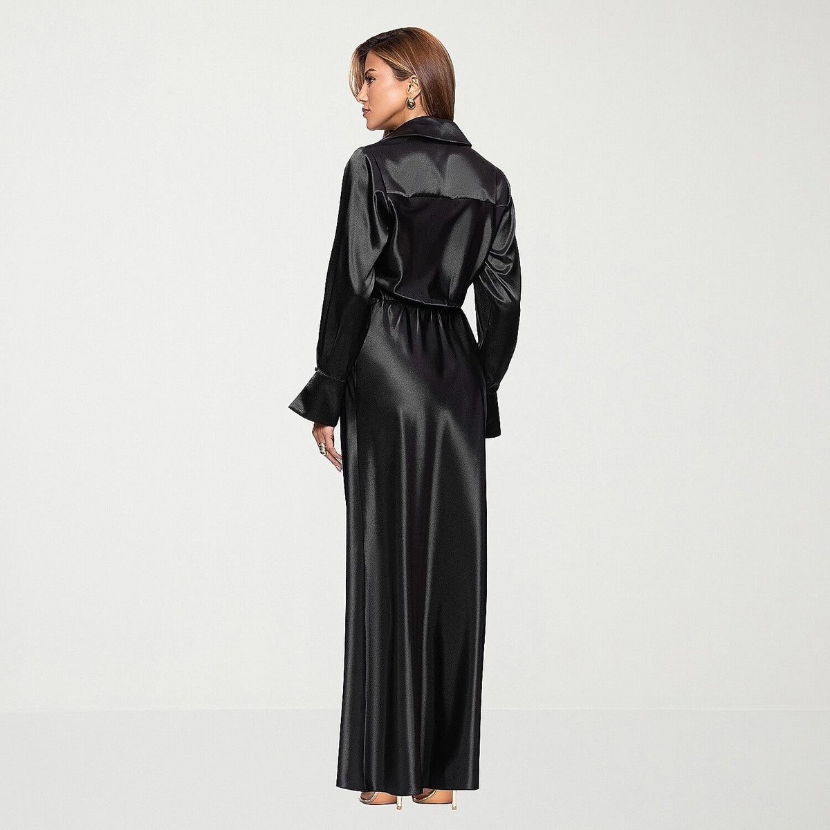 MSRP $120 DJ Jaz Womens 12 Black Long Sleeve Satin Evening Gown Long Dress