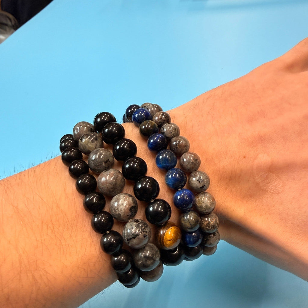 Set of 5 Natural Gemstone Round Beads Stretch Bracelets, 4oz, №B54