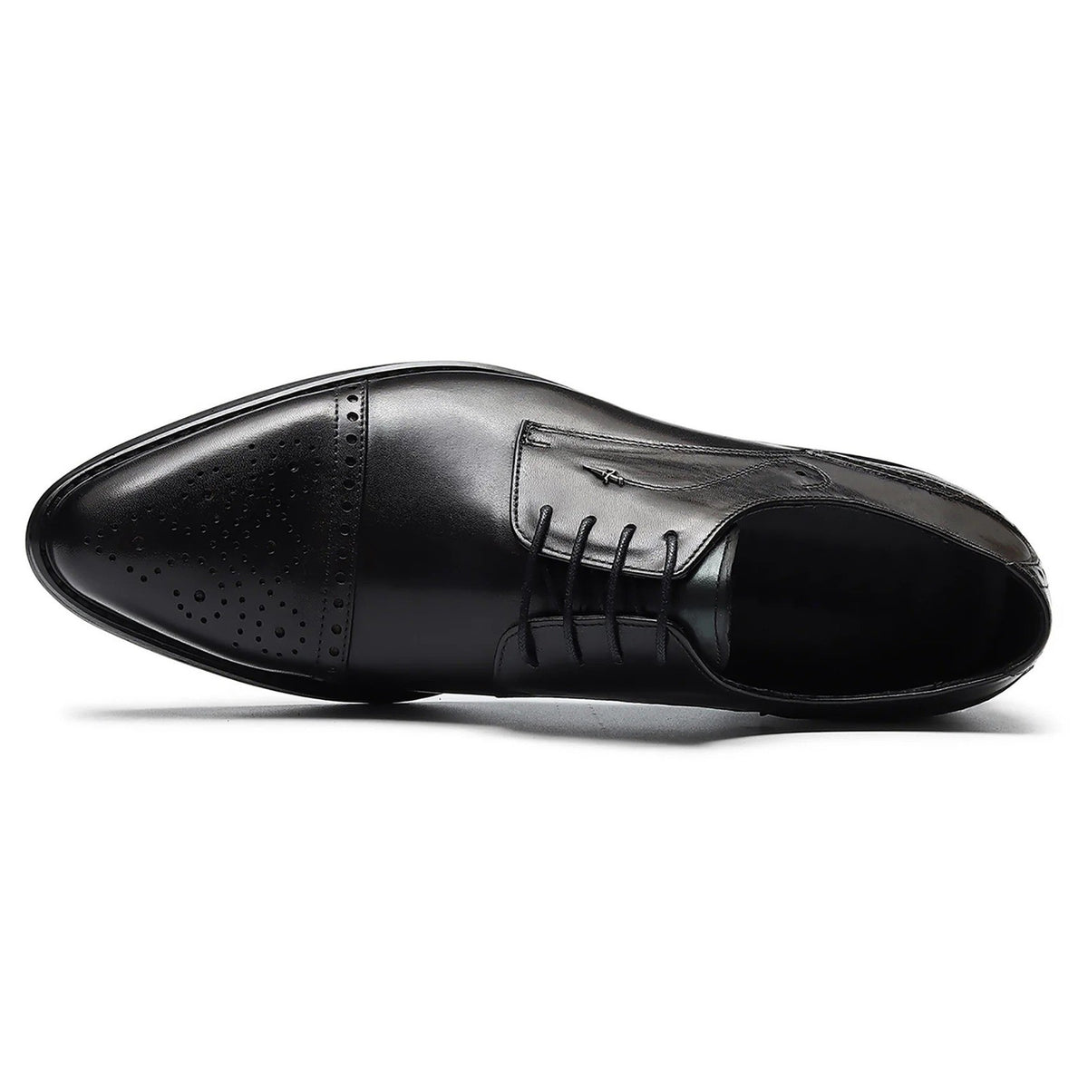 Santimon Mens US 9.5 Black Leather Pointed Toe Brogues Derby Lace Up Dress Shoes