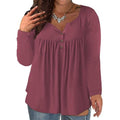 VISLILY Women's 24W Long Sleeve Henley Buttons Up Top Shirt Blouse Pleated Tun