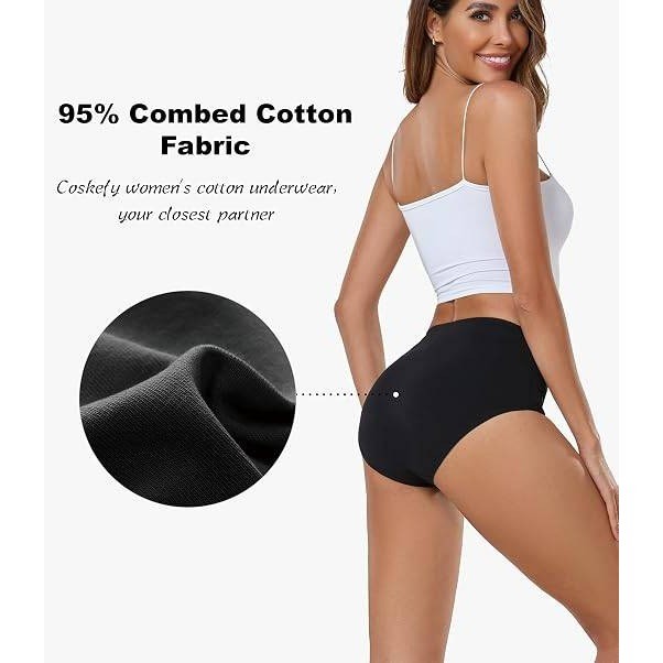 MSRP $26 coskefy 5 Pack Women's L Black High Waisted Cotton Underwear Soft Bre