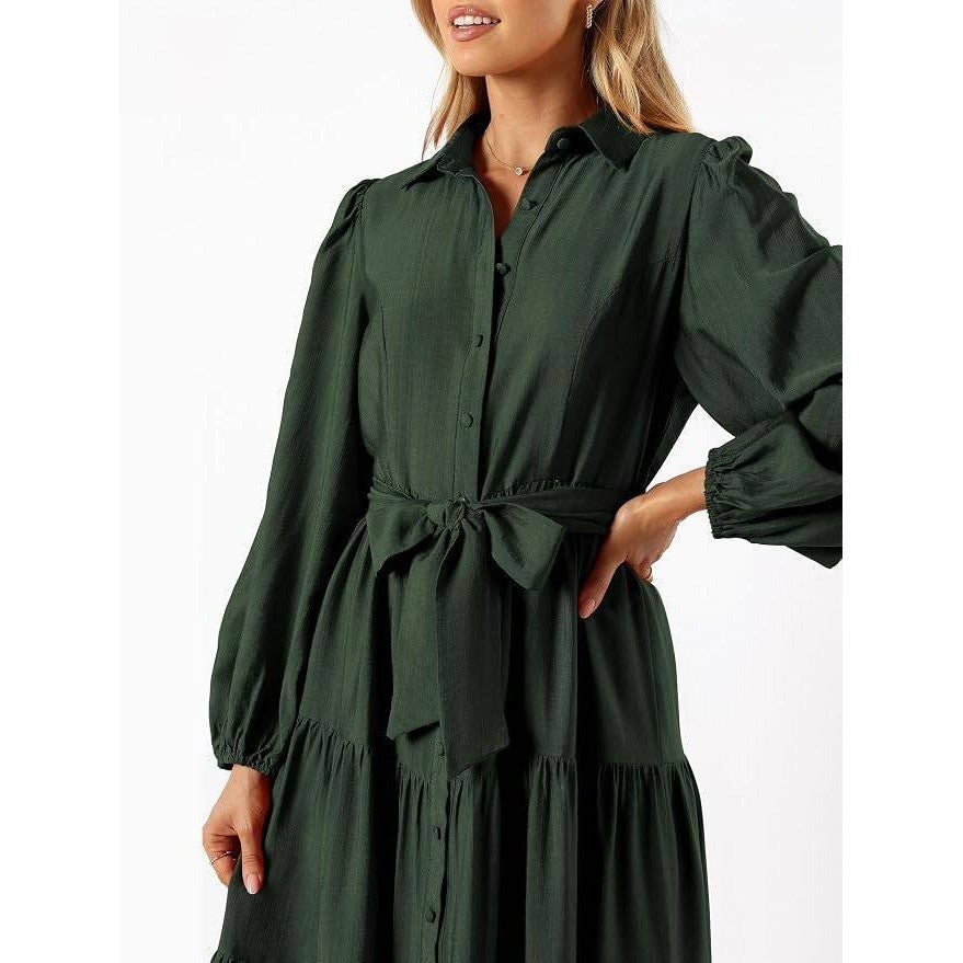 MSRP $58 MASCOMODA Women's L Fall Long Sleeve Midi Dress Casual V Neck Butt
