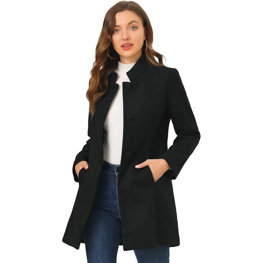MSRP $93 Allegra K Women's S Winter Overcoat Mid-Long Stand Collar Single Brea