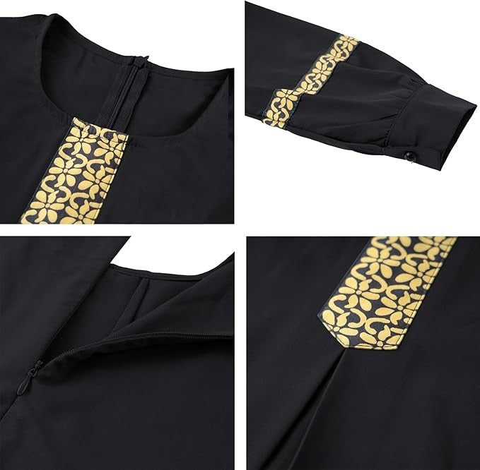 Abetteric Women's Muslim Abaya Dress w/ Hijab Zipper Islamic Robe Pockets Maxi