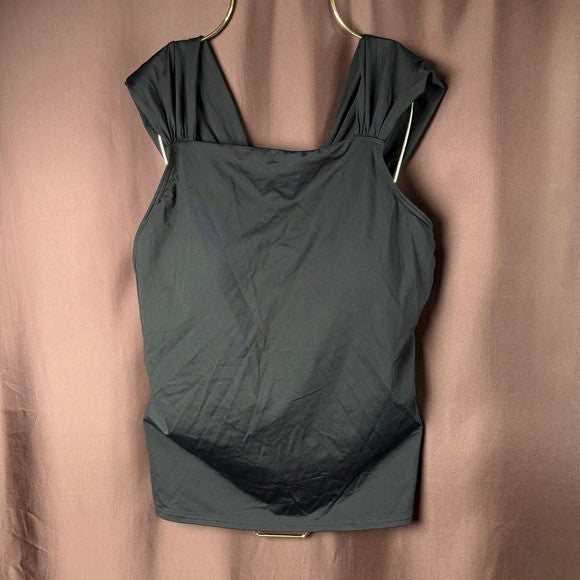 Lands' End Women's L Black Cap Sleeve High Neck Tankini Swimsuit Top