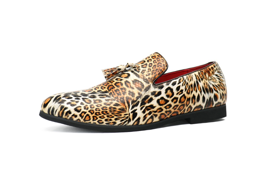 Santimon Men's US 7.5, 11 Leopard Print Tassel Slip On Loafers Dress Shoes