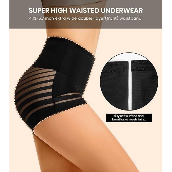Set of 3 ASIMOON Women's S Tummy Control Boyshorts Underwear Stretch High Waiste