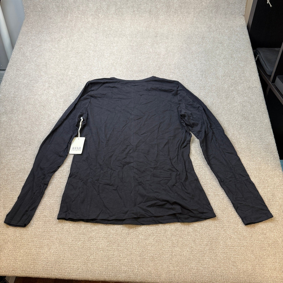 MSRP $18 A.N.A Womens L Black Crew Neck Long Sleeve T-Shirt