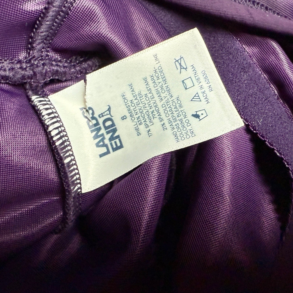 Lands' End Women's 8 Purple Tummy Control Surplice Wrap Swim Dress One Piece