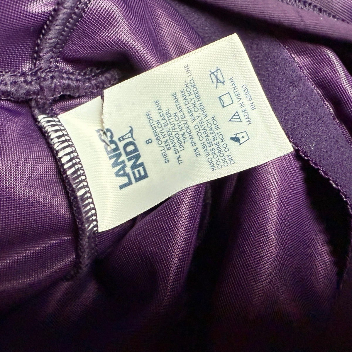 Lands' End Women's 8 Purple Tummy Control Surplice Wrap Swim Dress One Piece