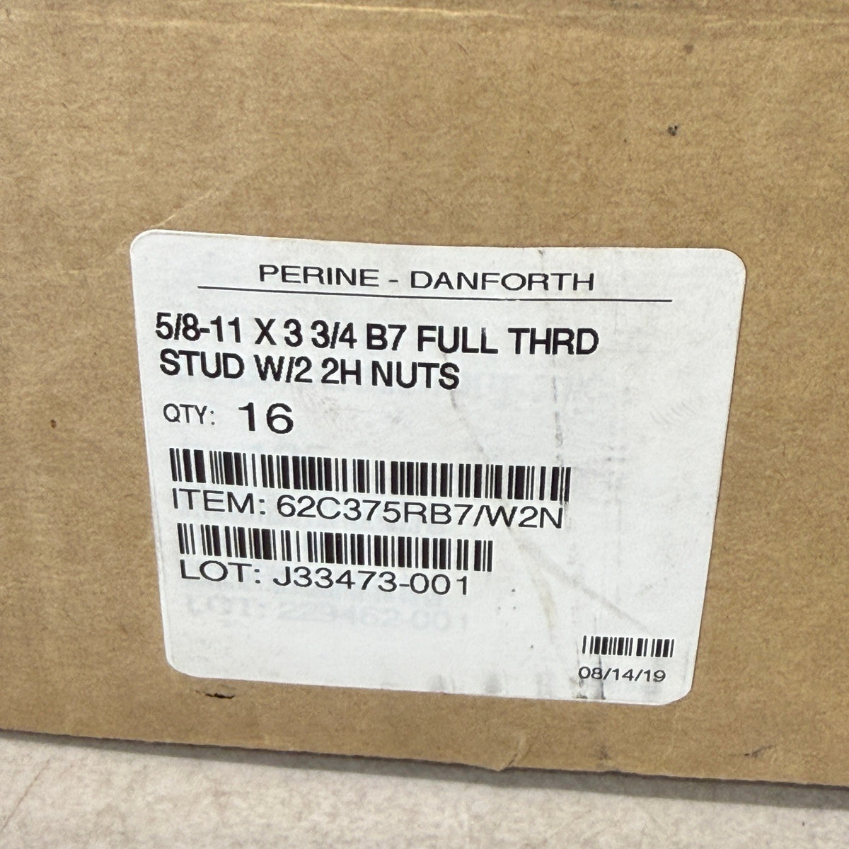 Pack of 16 Perine-Danforth 5/8-11 x 3-3/4 B7 Full Thread Stud w/ 2H Nuts