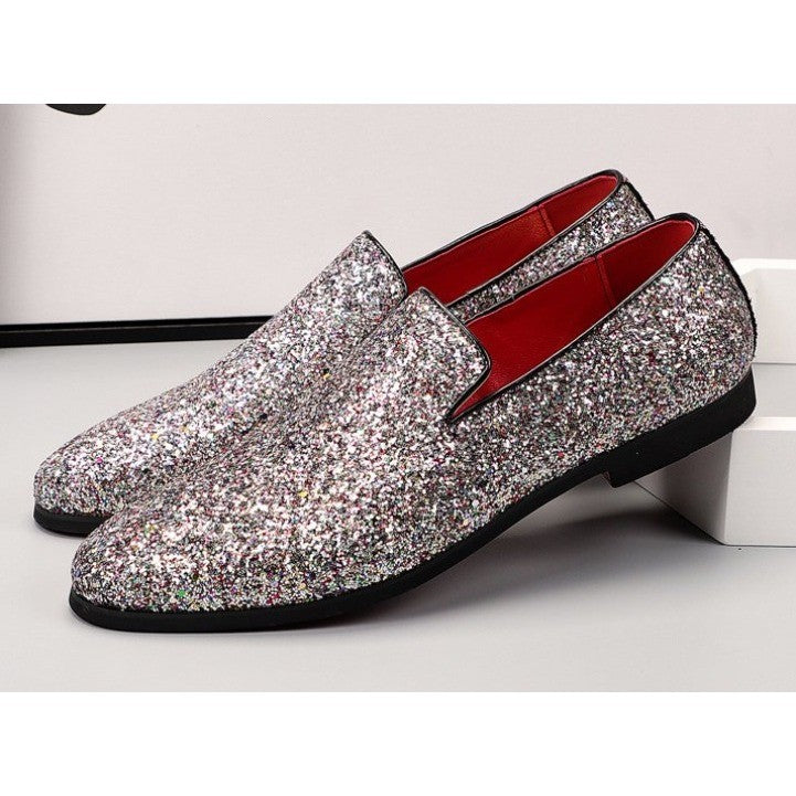 Santimon Men's US 7 Pink Glitter Slip On Loafers Sequin Dress Shoes