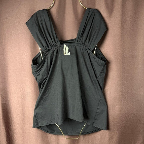 Lands' End Women's L Black Cap Sleeve High Neck Tankini Swimsuit Top