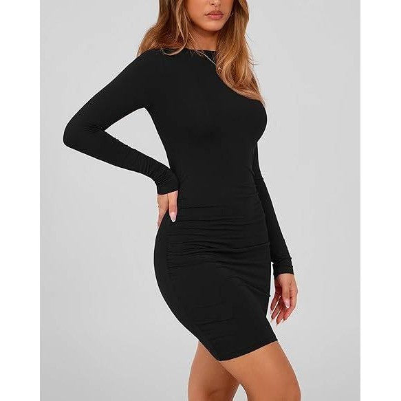 MSRP $39 BTFBM Womens XS Black Spring Fashion Long Sleeve Boat Neck Mini Dress