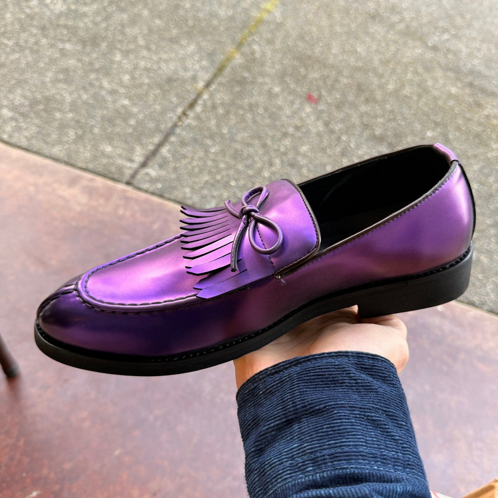 Santimon Men's US 8 Purple Moc Toe Kiltie Bow Slip On Loafers Casual Boat Shoes
