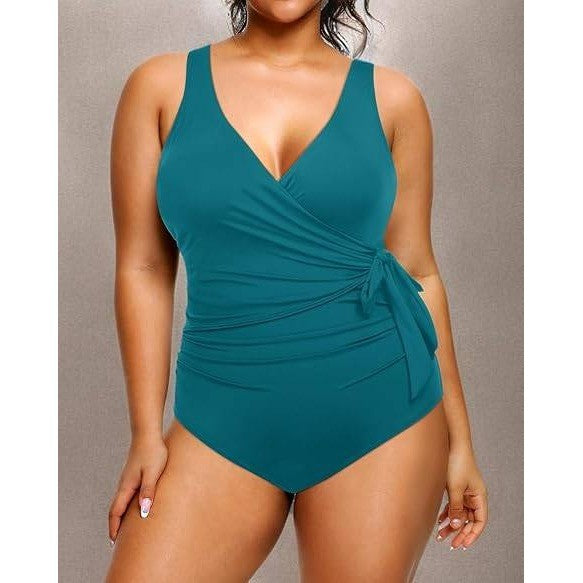MSRP $48 Yonique Women's 20W Blue and Green Plus Size One Piece Swimsuits Tum