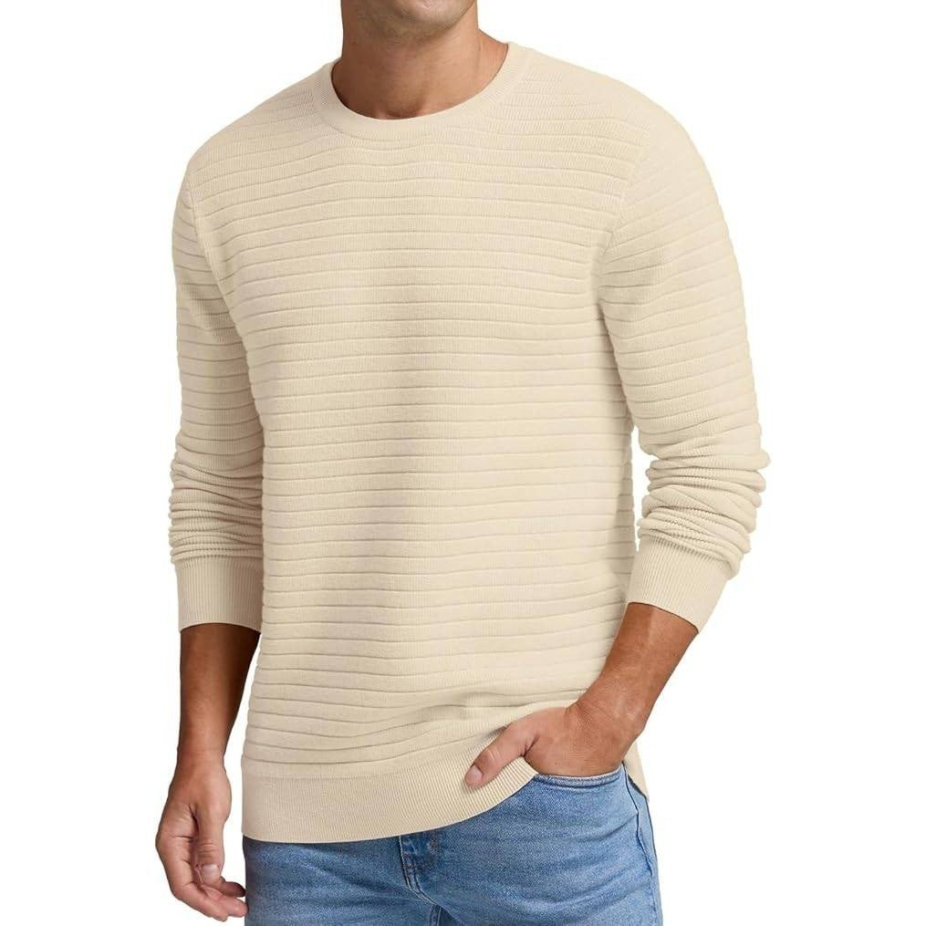 New NUOKESASI Men's Beige Sz S Long Sleeve Soft Knitted Sweaters Crewneck Pullo