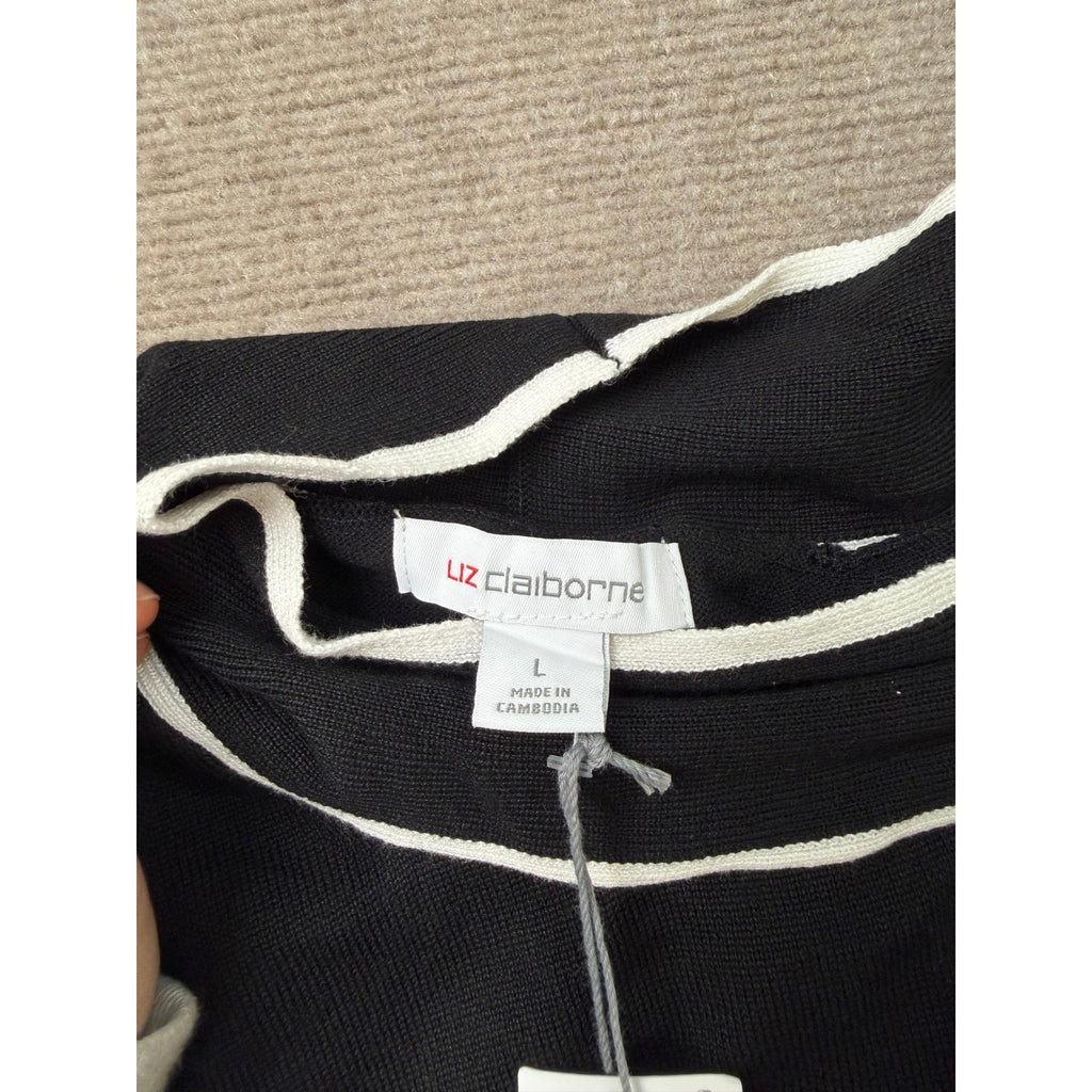 MSRP $48 Liz Claiborne Womens L Black Split Tie Neck Pullover Sweater Long