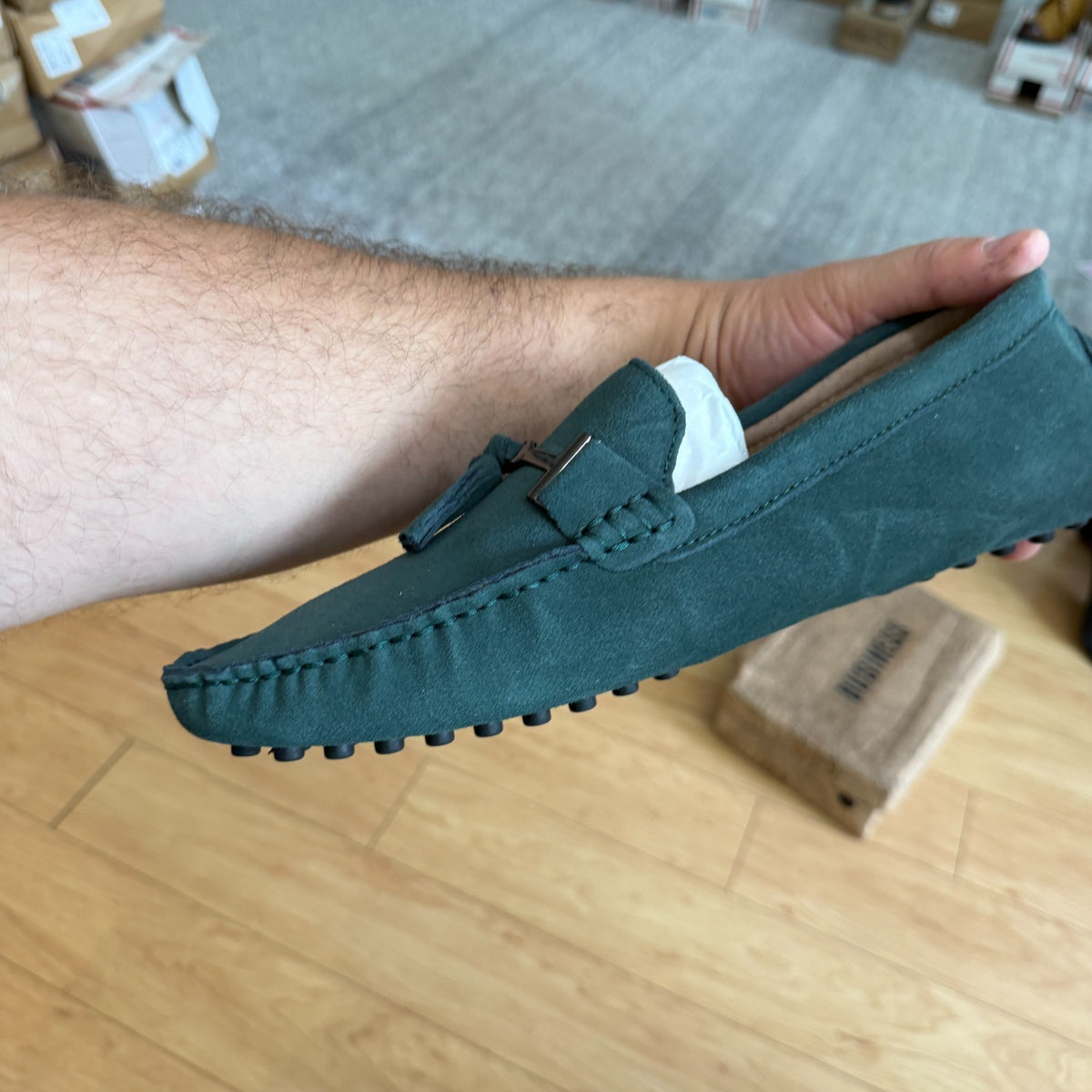 Santimon Men's US 9 Green Suede Tassels Slip-On Loafers Casual Dress Shoes
