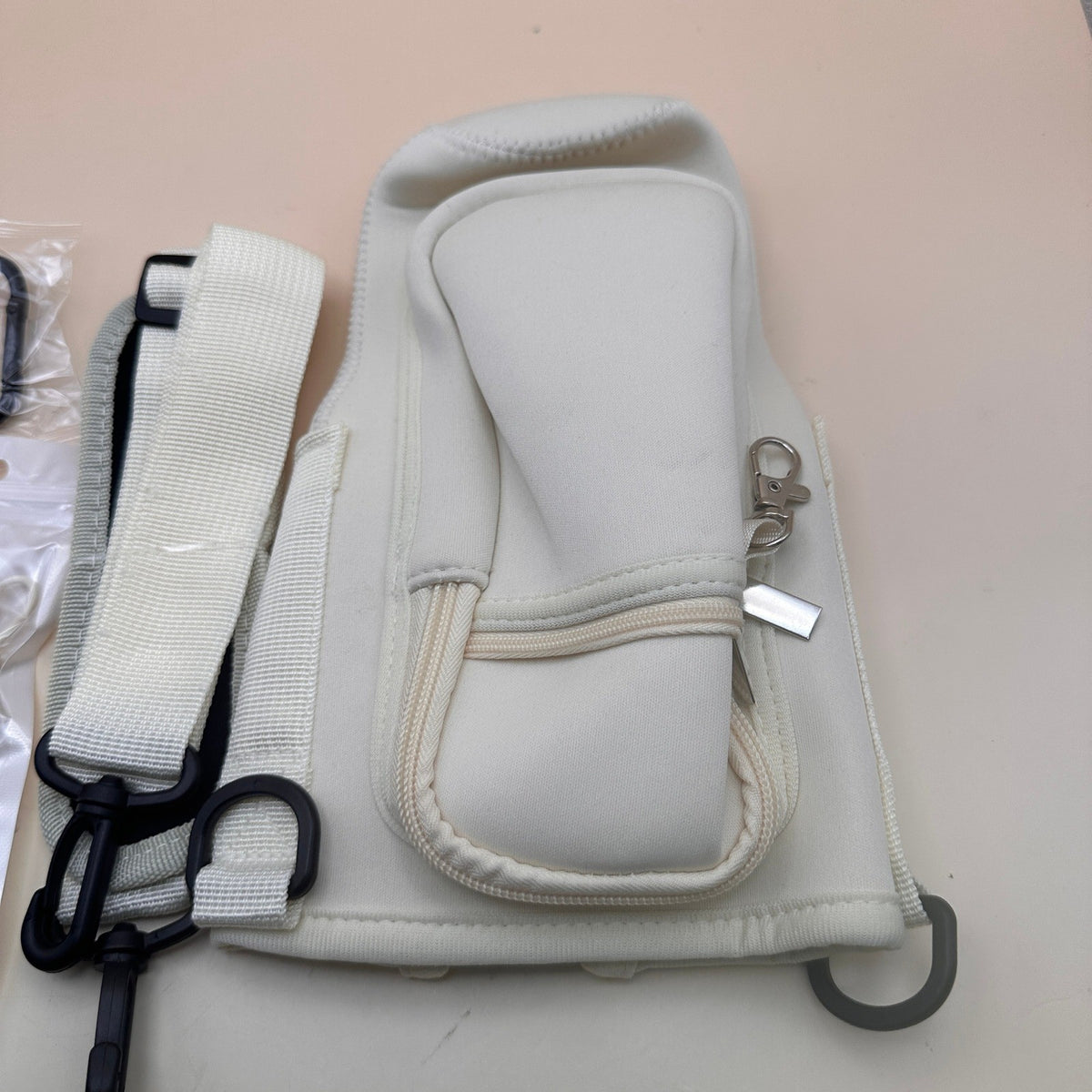 Water Bottle Holder Bag w/ Crossbody Strap Phone Pocket Sleeve Beige Straw Cove