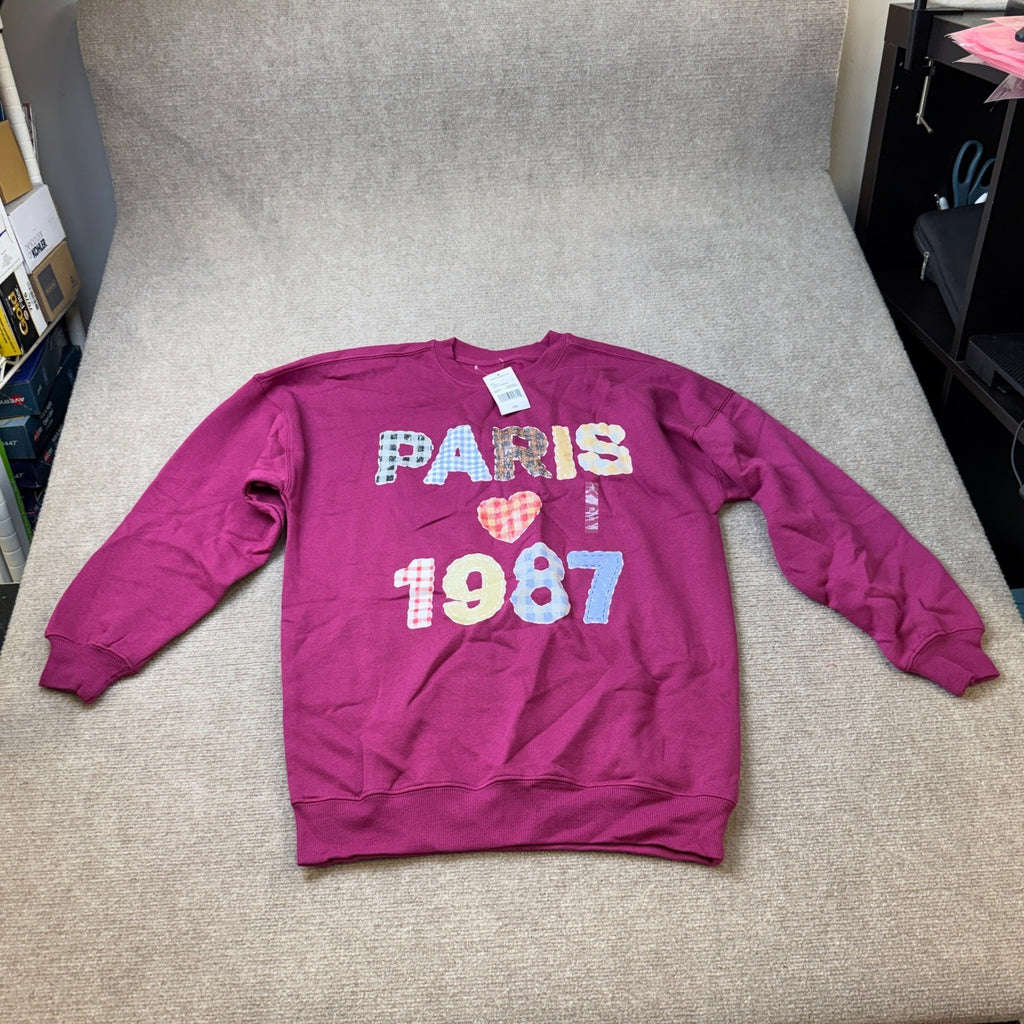 MSRP $44 Gold Rush Womens XS Boysenberry Paris 1987 Retro Sweatshirt Long Slee