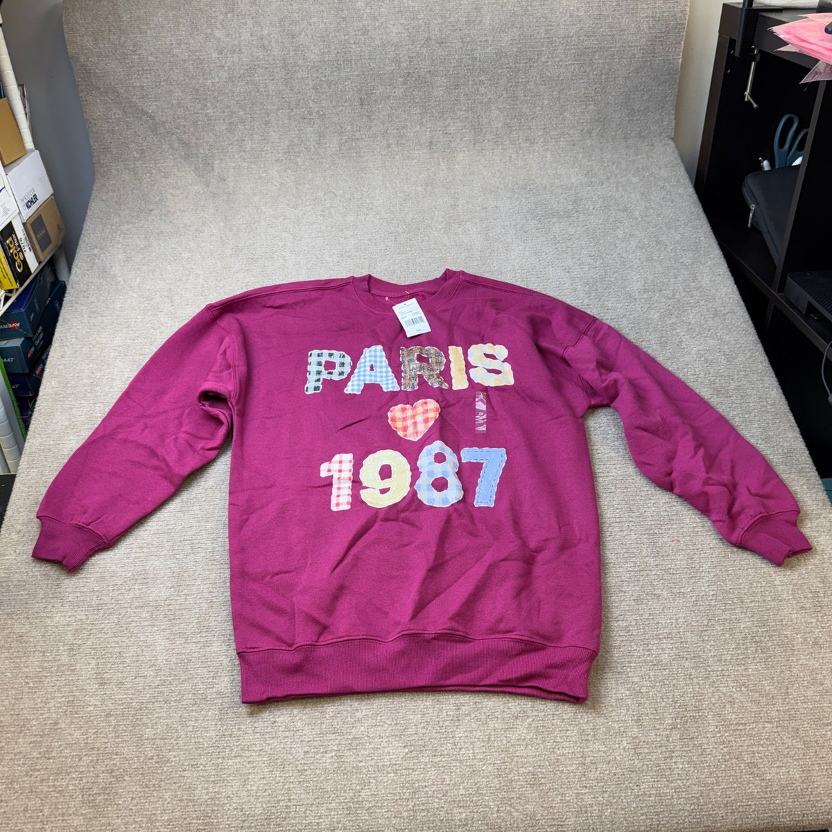 MSRP $44 Gold Rush Womens XS Boysenberry Paris 1987 Retro Sweatshirt Long Slee
